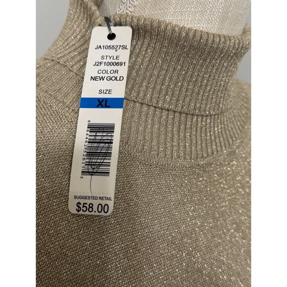 NEW Joseph A Sweater Gold Metallic Turtleneck Knit Party Career Size XL NWT $58 - Picture 3 of 3
